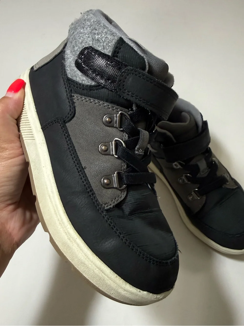 Cat & Jack Gray & Black High Top Sneakers with Hook & Loop - Boys Size 13